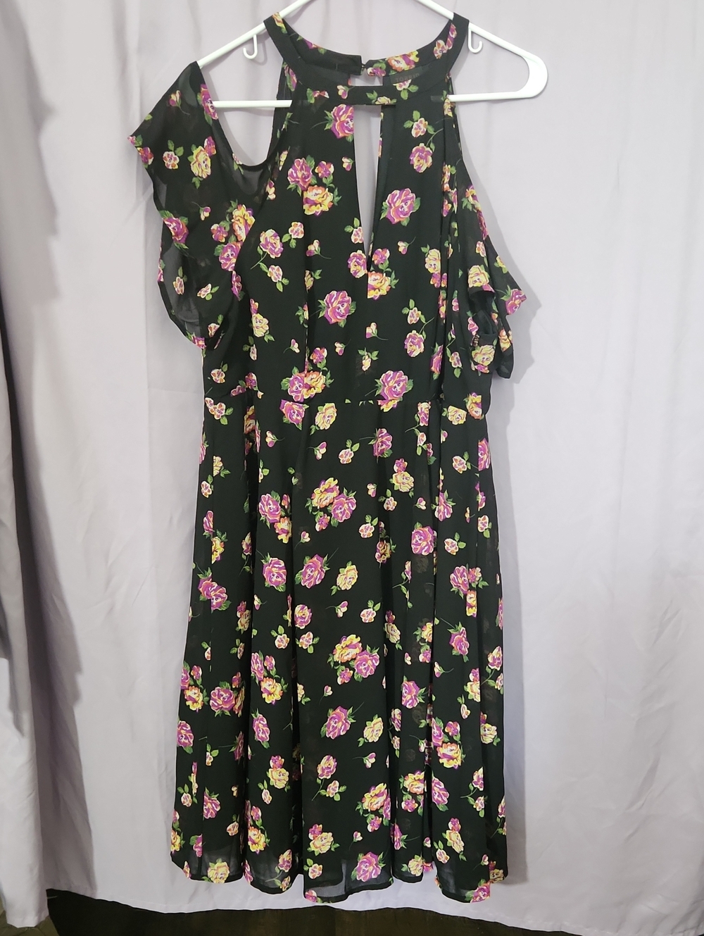 torrid Black Cold Shoulder Floral Midi Dress